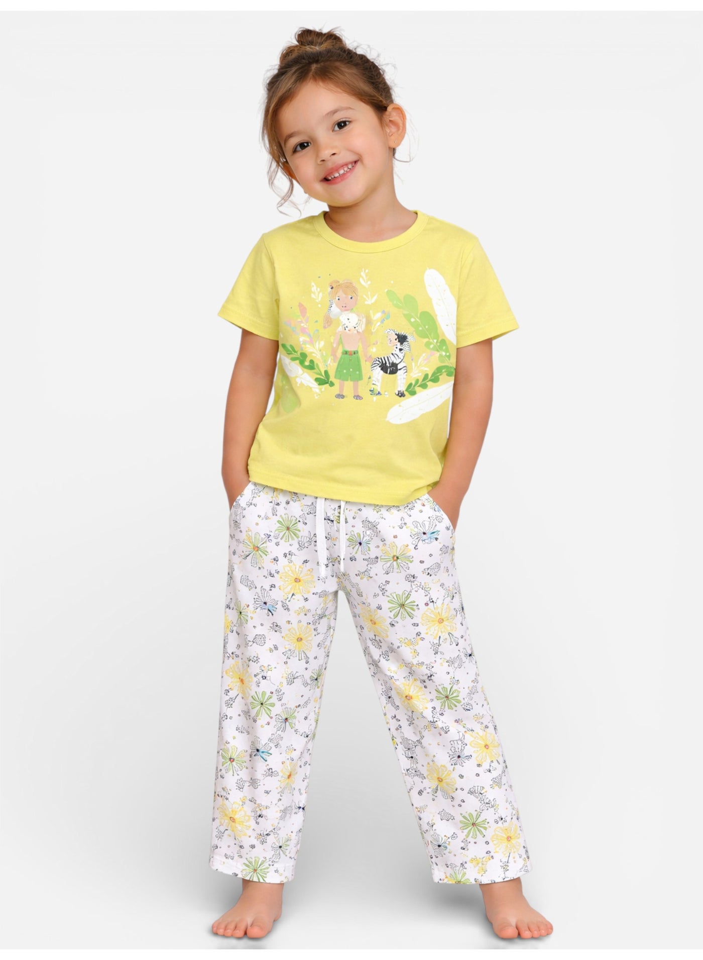 victor and jane Girls West Coast Print Cotton Pajama Set – T-Shirt & Full Pants Nightwear